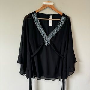 Black Embroidered Women's Top